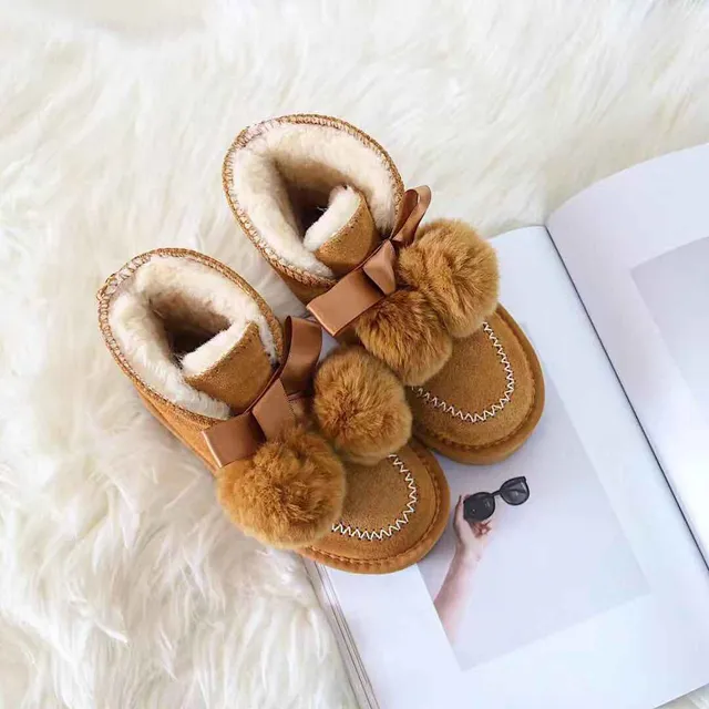 Black Pink Moccasin-Stitched Fur Pom-Pom Snow Boots 10