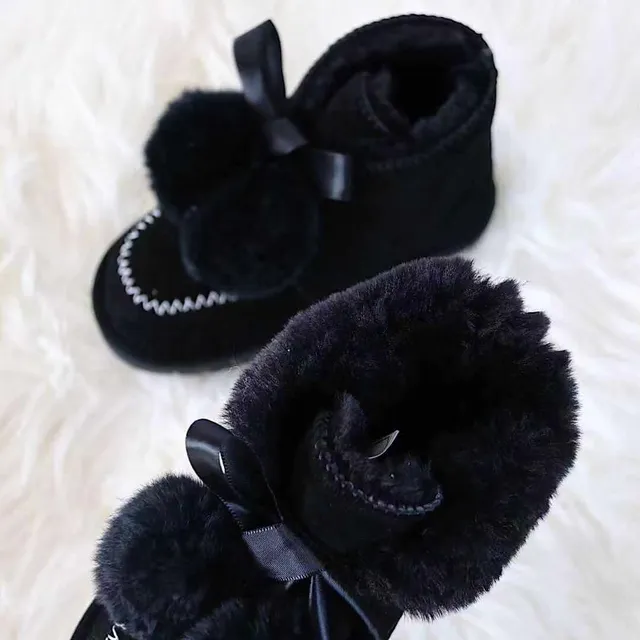 Black Pink Moccasin-Stitched Fur Pom-Pom Snow Boots 12