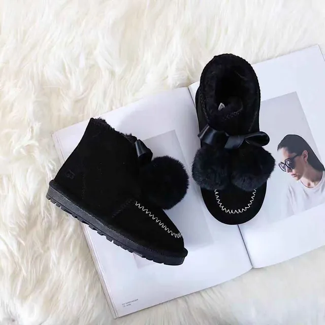 Black Pink Moccasin-Stitched Fur Pom-Pom Snow Boots 15