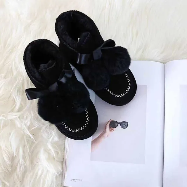 Black Pink Moccasin-Stitched Fur Pom-Pom Snow Boots 16