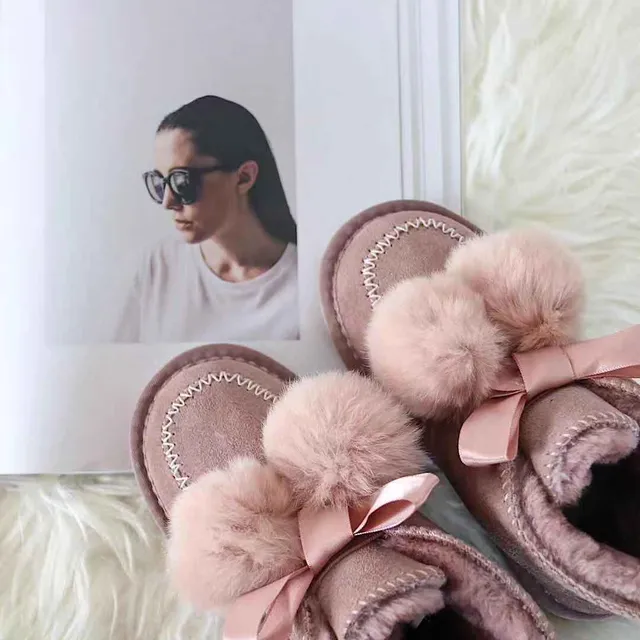 Black Pink Moccasin-Stitched Fur Pom-Pom Snow Boots 21