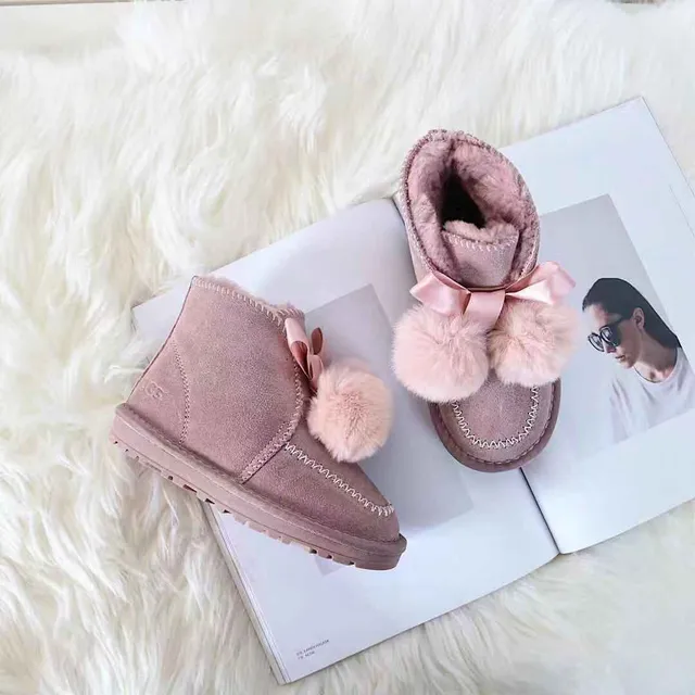Black Pink Moccasin-Stitched Fur Pom-Pom Snow Boots 23