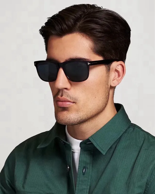 Black Silver Rectangular Frame Thin Metal Accent Bar Sunglasses 5