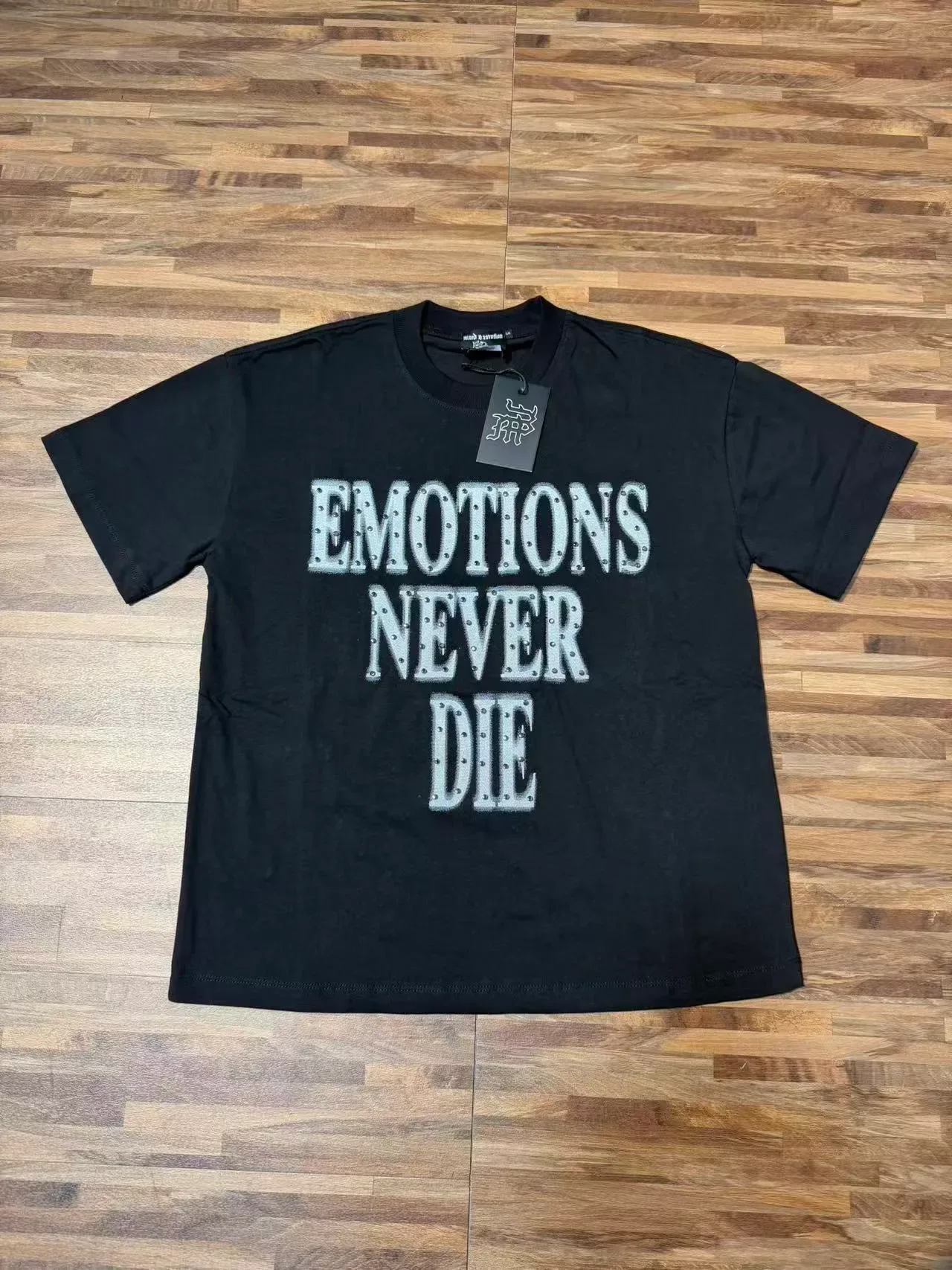 Black Studded 'Emotions Never Die' Graphic T-Shirt 2