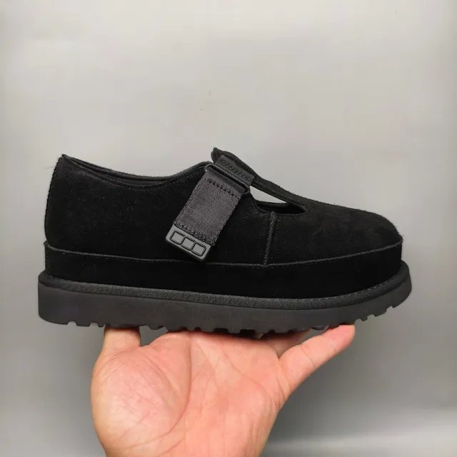 Zapatos Mary Jane de ante negro con plataforma T-strap 2