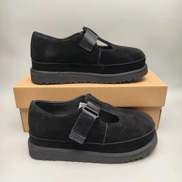 Zapatos Mary Jane de ante negro con plataforma T-strap 5