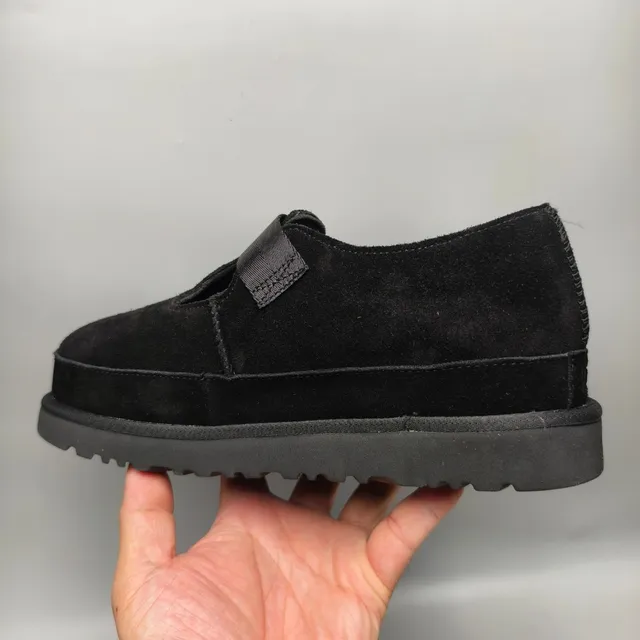 Zapatos Mary Jane de ante negro con plataforma T-strap 7