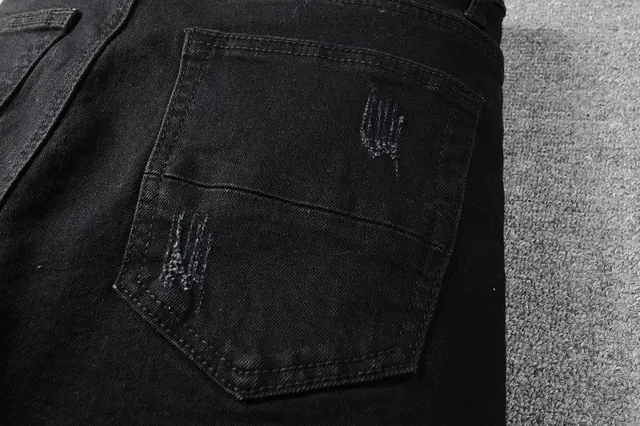 Black White Distressed Denim Star Embroidery Jeans 5