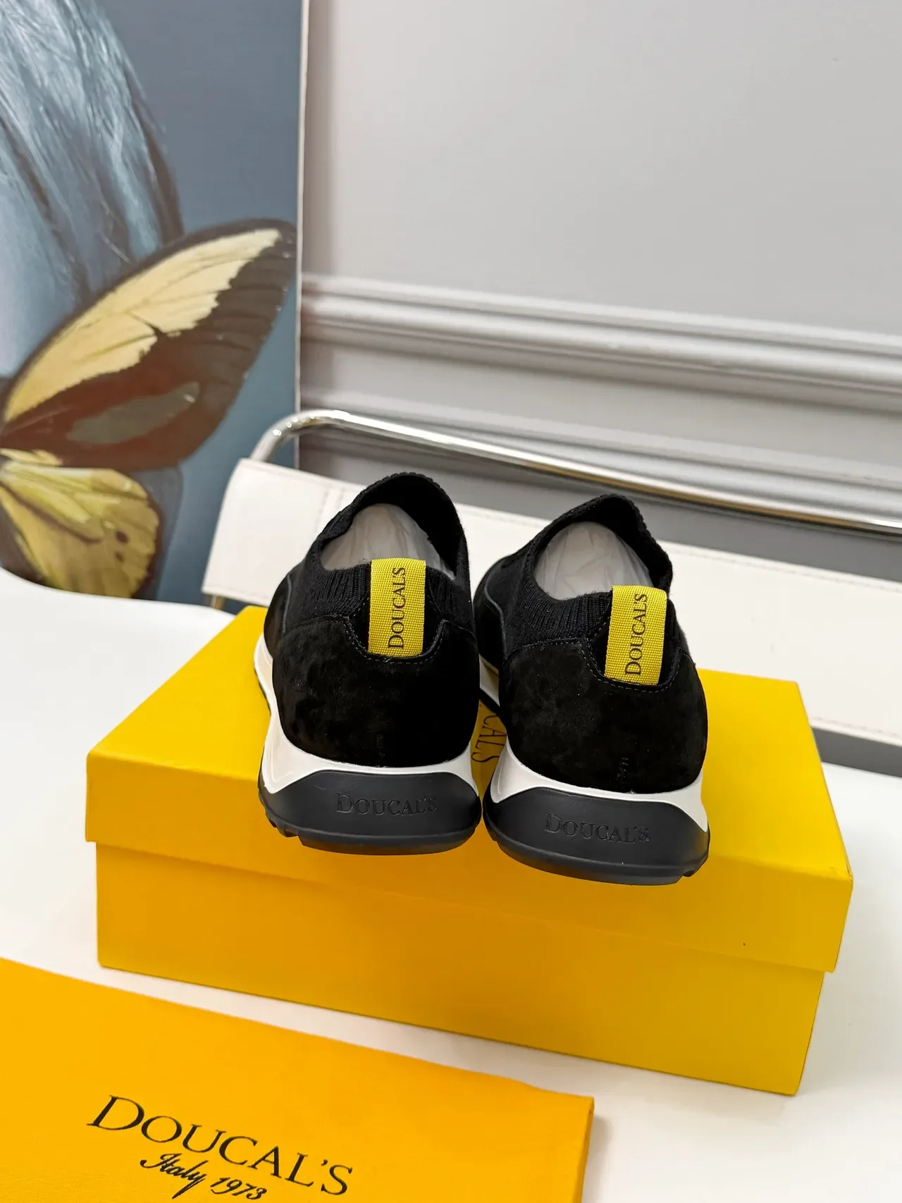 Black White Knit Upper Velvet Panel Sneakers 4