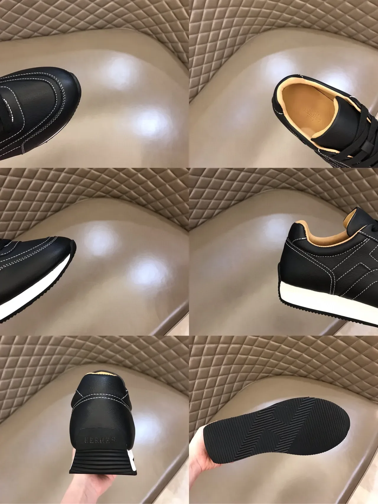 Black White Leather Upper Contrast Midsole Sneakers 2