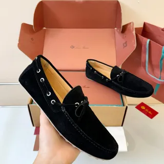 حذاء ليفر Moc-Toe سويدي أسود وأبيض