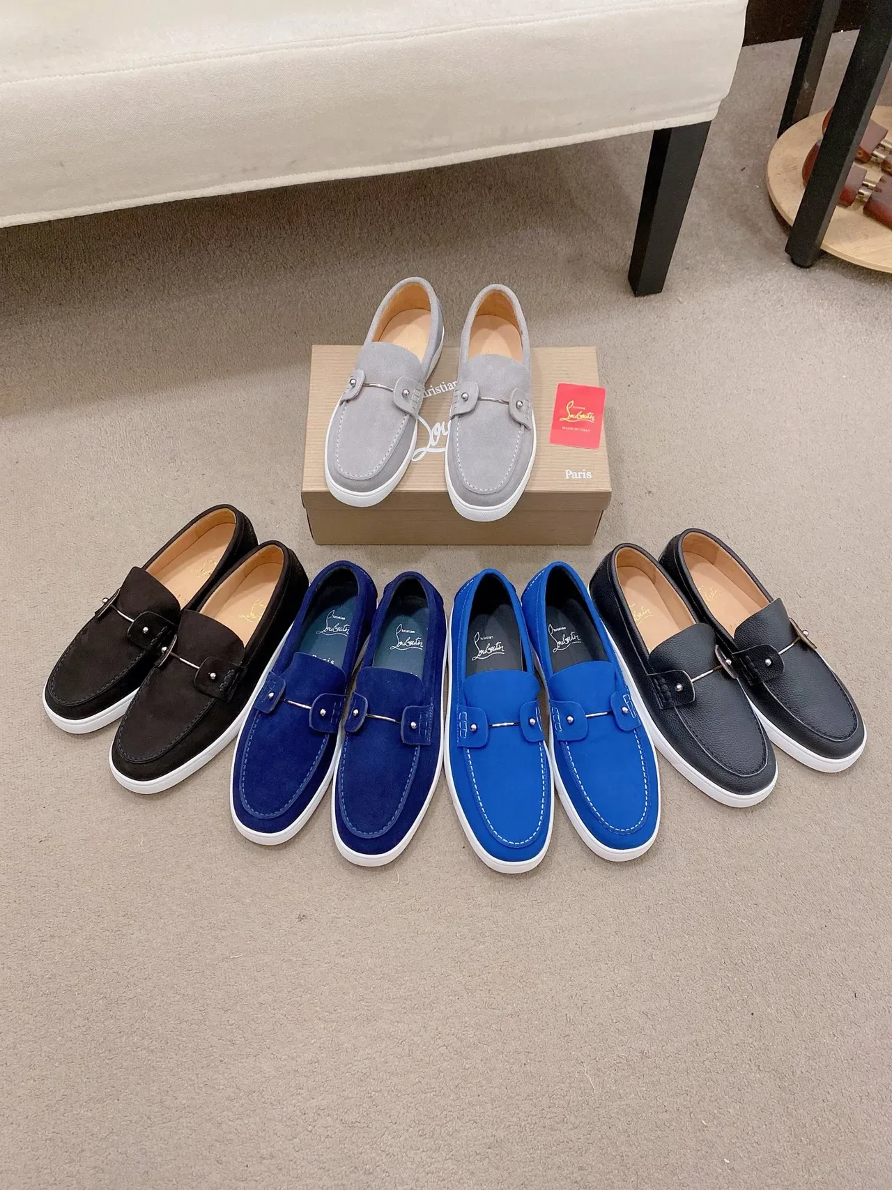 Black White Suede Upper Moc-Toe Construction Loafer 2