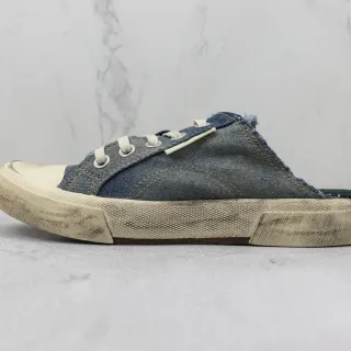 Blue Beige Denim Upper Slip-On Mule Casual Shoes
