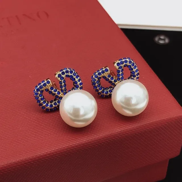 Blue Crystal Pavé Geometric Drop Pearl Earrings 6