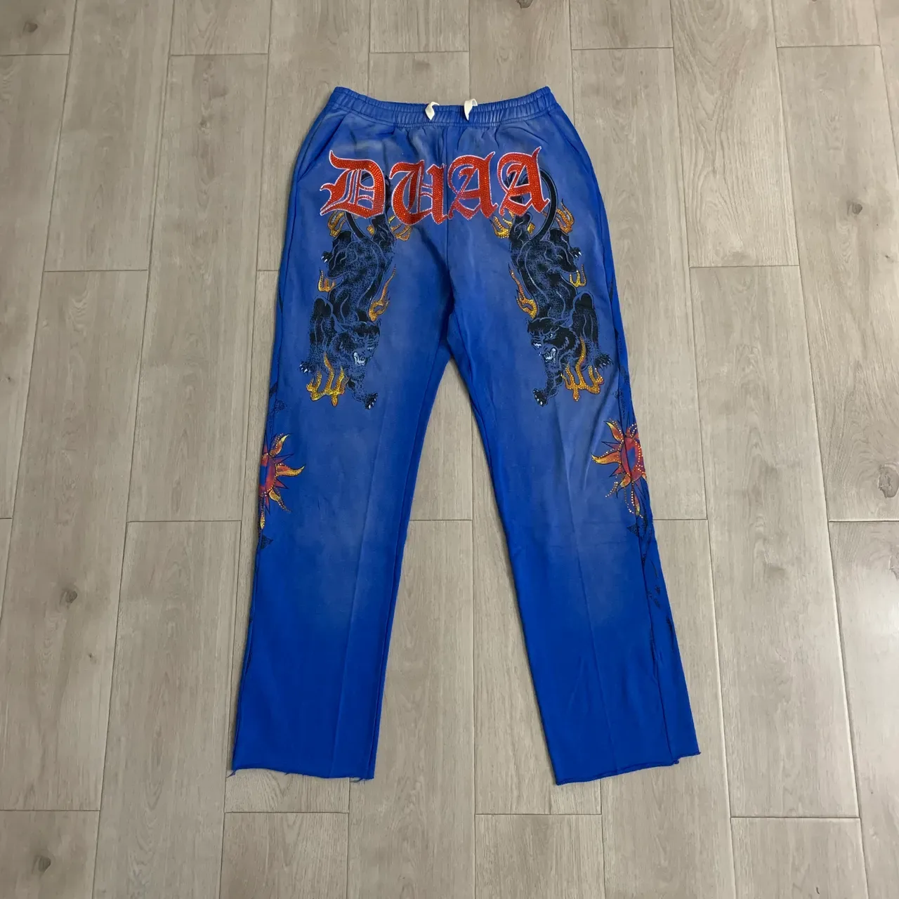 Blue Embroidered Panther Graphic Sweatpants 2