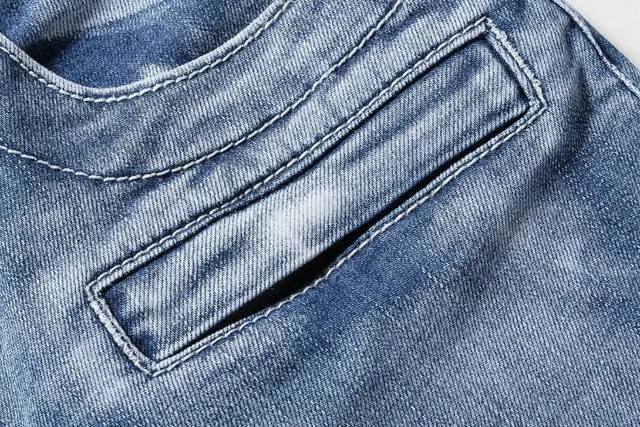 Blue Gray Medium-Wash Distressed Denim Reinforced Ribbed Knee Panels Jeans 9