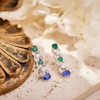 أقراط أزرق أخضر نمط مرتبط متعددة الأحجار الكريمة