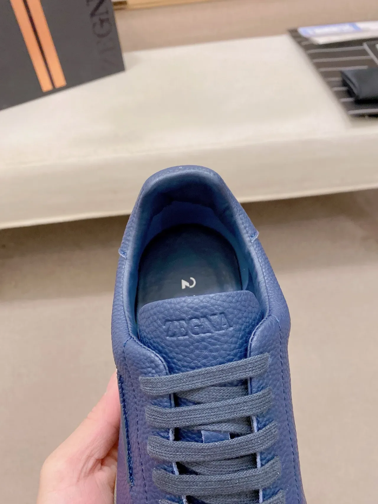 Blue Pebbled Leather Low-Top Lifestyle Sneaker 4