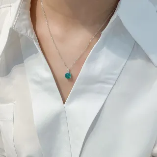 Blue Silver Faceted Round Teal Gemstone Pavé Diamond Bail Necklace