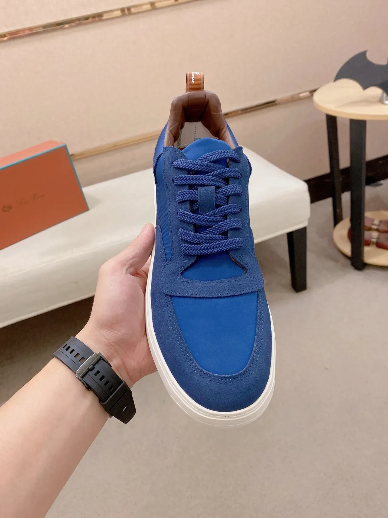 Blue Suede and Textile Low-Top Lace-Up Sneaker 5