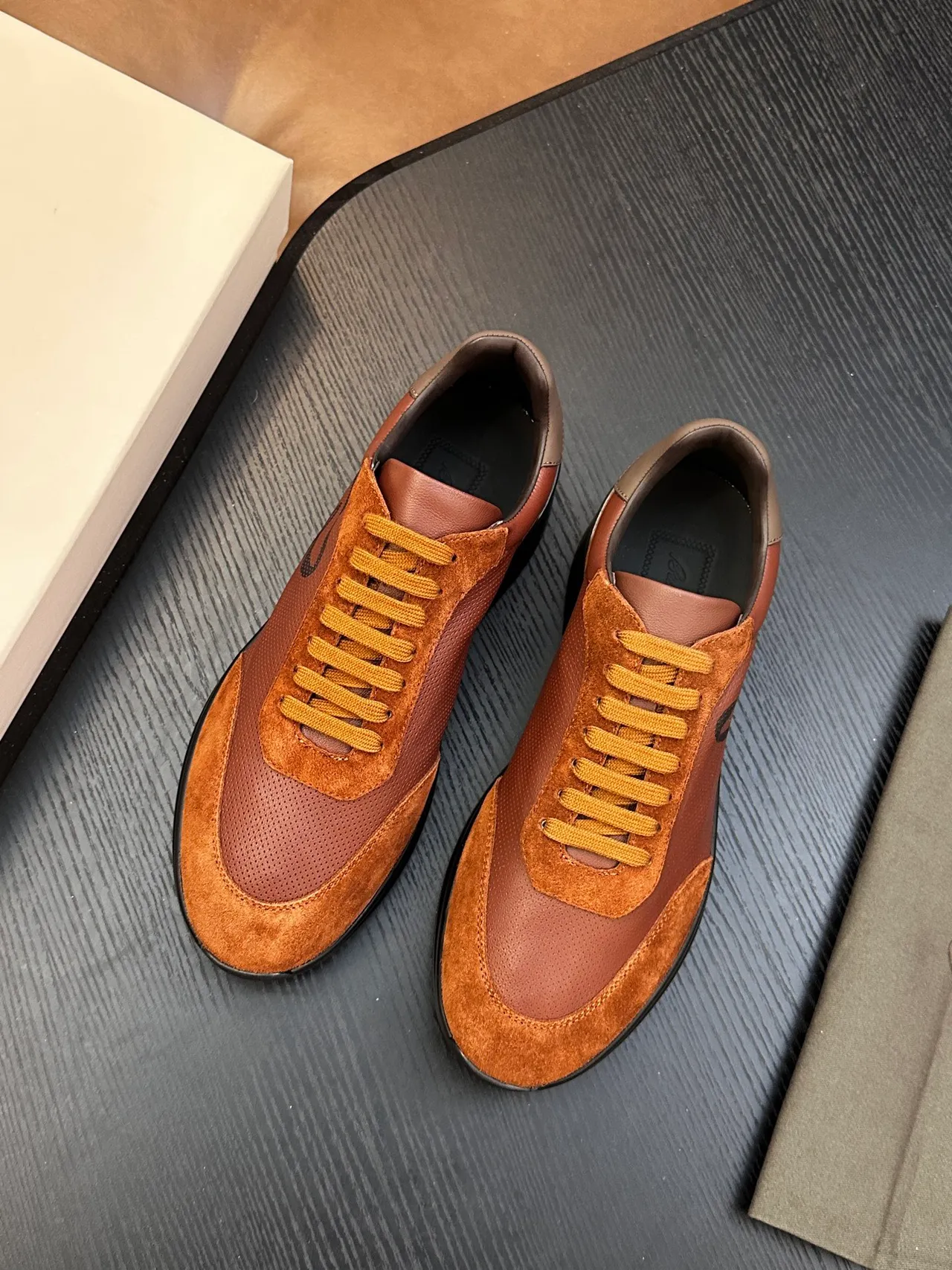 Brioni Brown Suede and Perforated Leather Lace-Up Casual Shoe 3