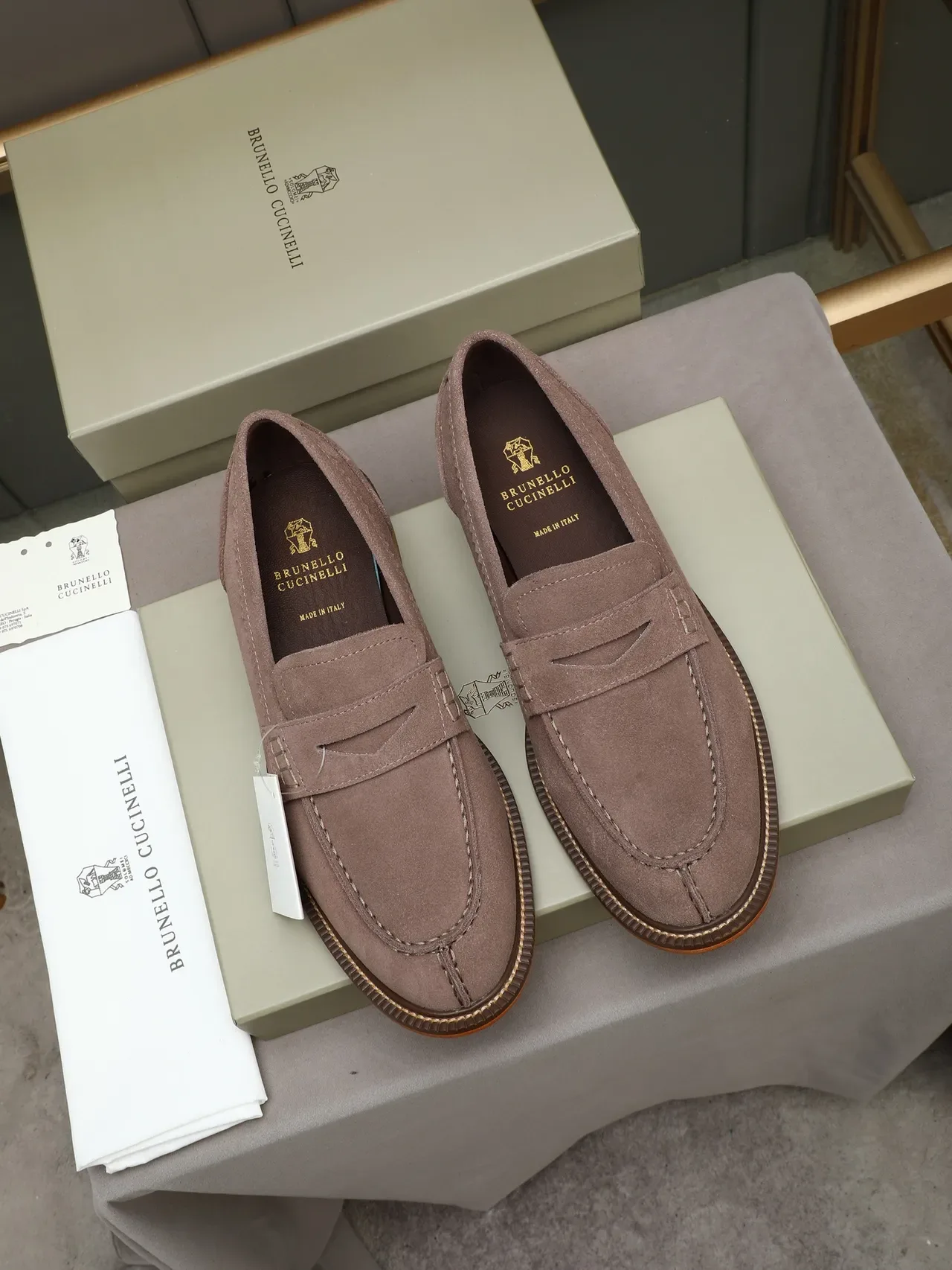 Brown Beige Suede Upper Penny Strap Loafer 2