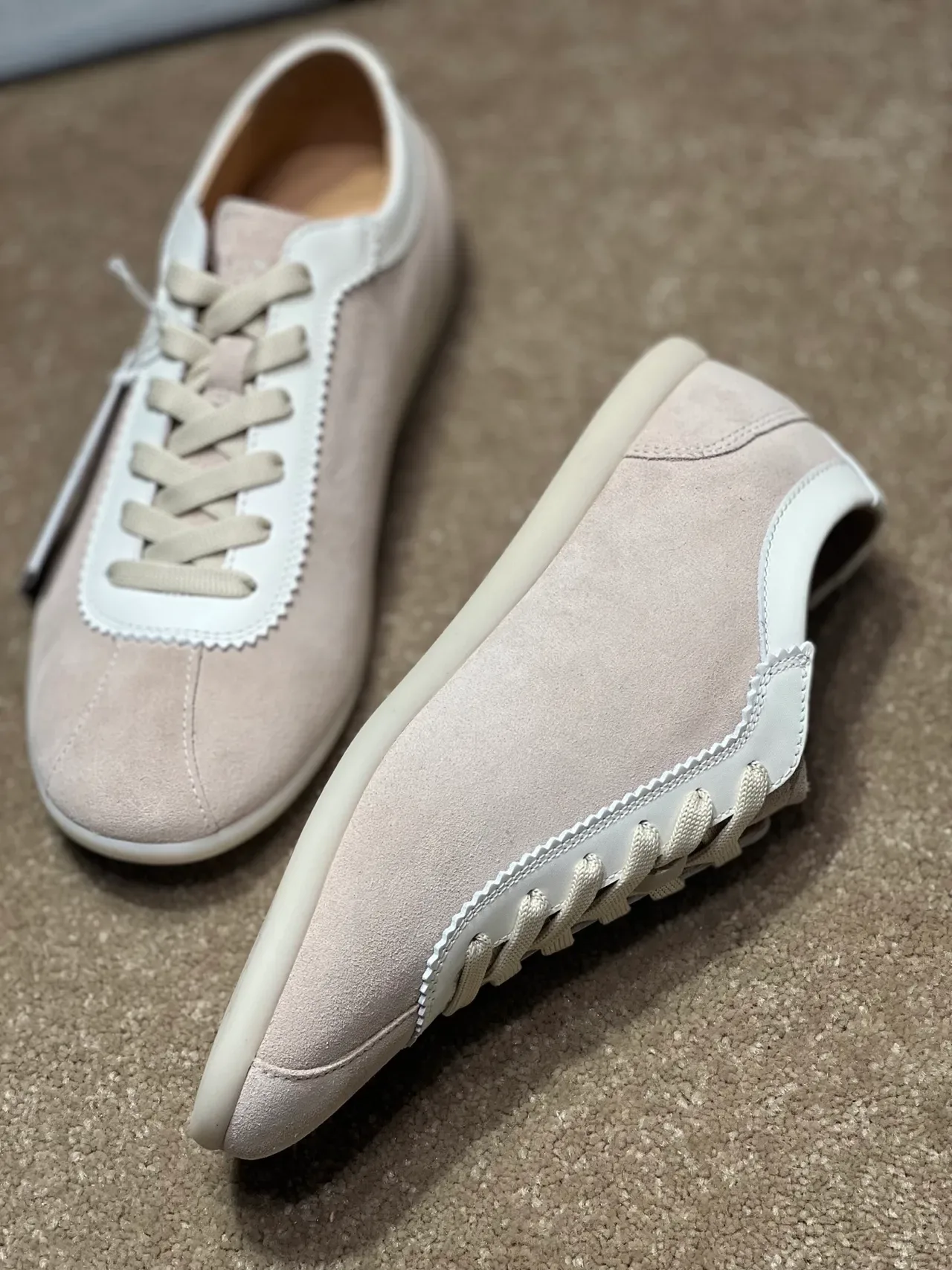 Brunello Cucinelli Beige White Suede Upper Scalloped Leather Trim Lifestyle Sneakers 4