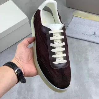 Brunello Cucinelli Burgundy Corduroy and Suede Lifestyle Sneaker
