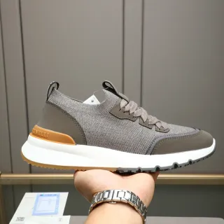 Brunello Cucinelli حذاء رياضي lifestyle رمادي محبك و سويد
