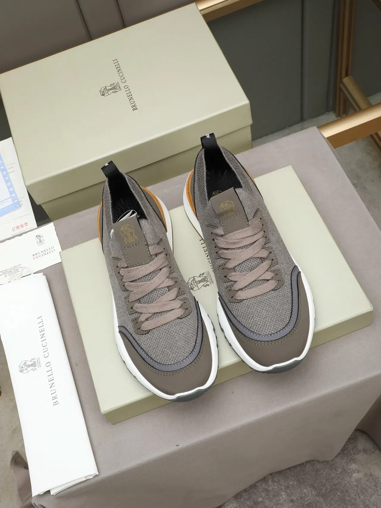 Brunello Cucinelli Gray Knit and Suede Lifestyle Sneaker 2