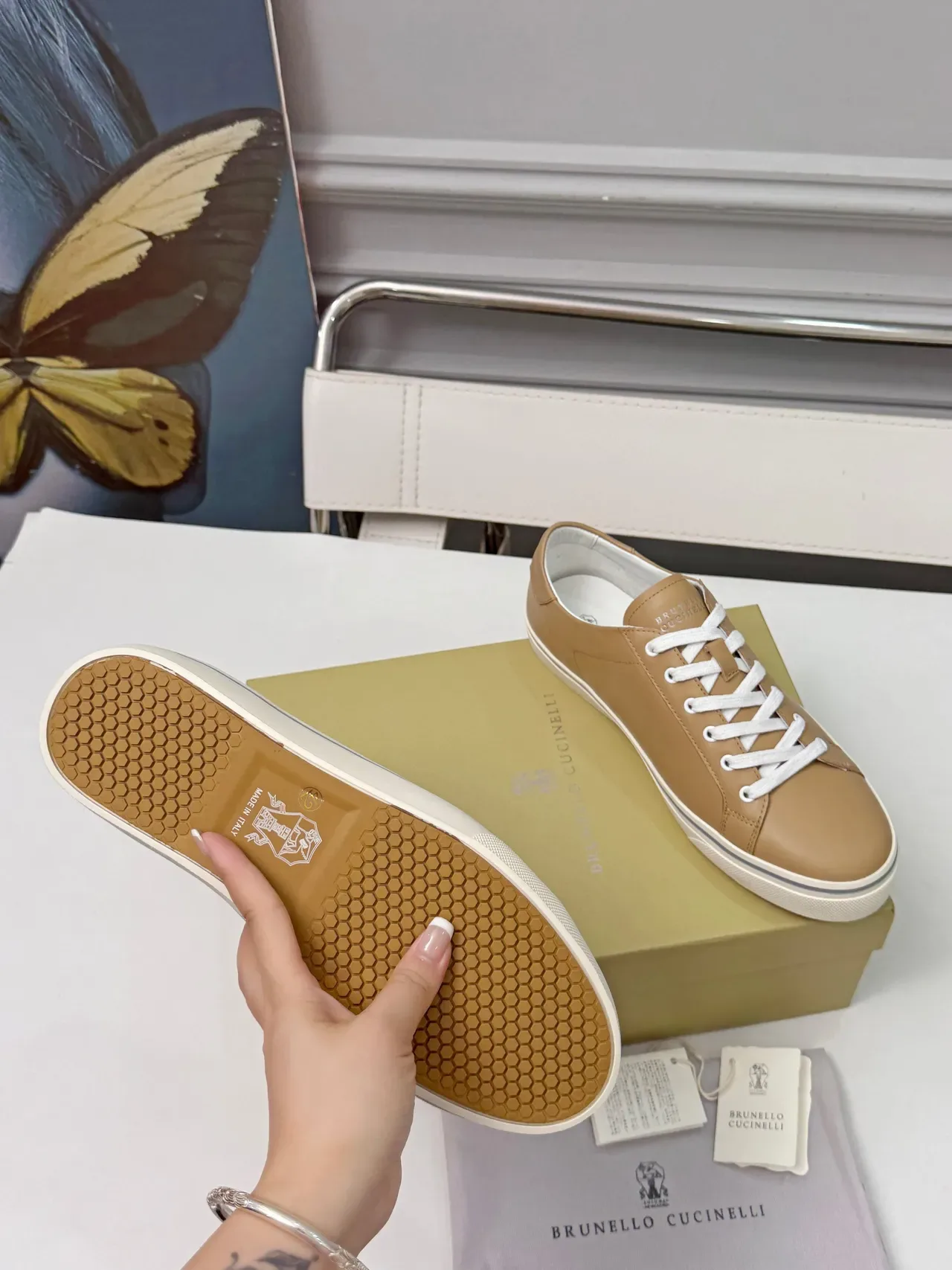 Brunello Cucinelli Tan Leather Low-Top Lifestyle Sneakers 2