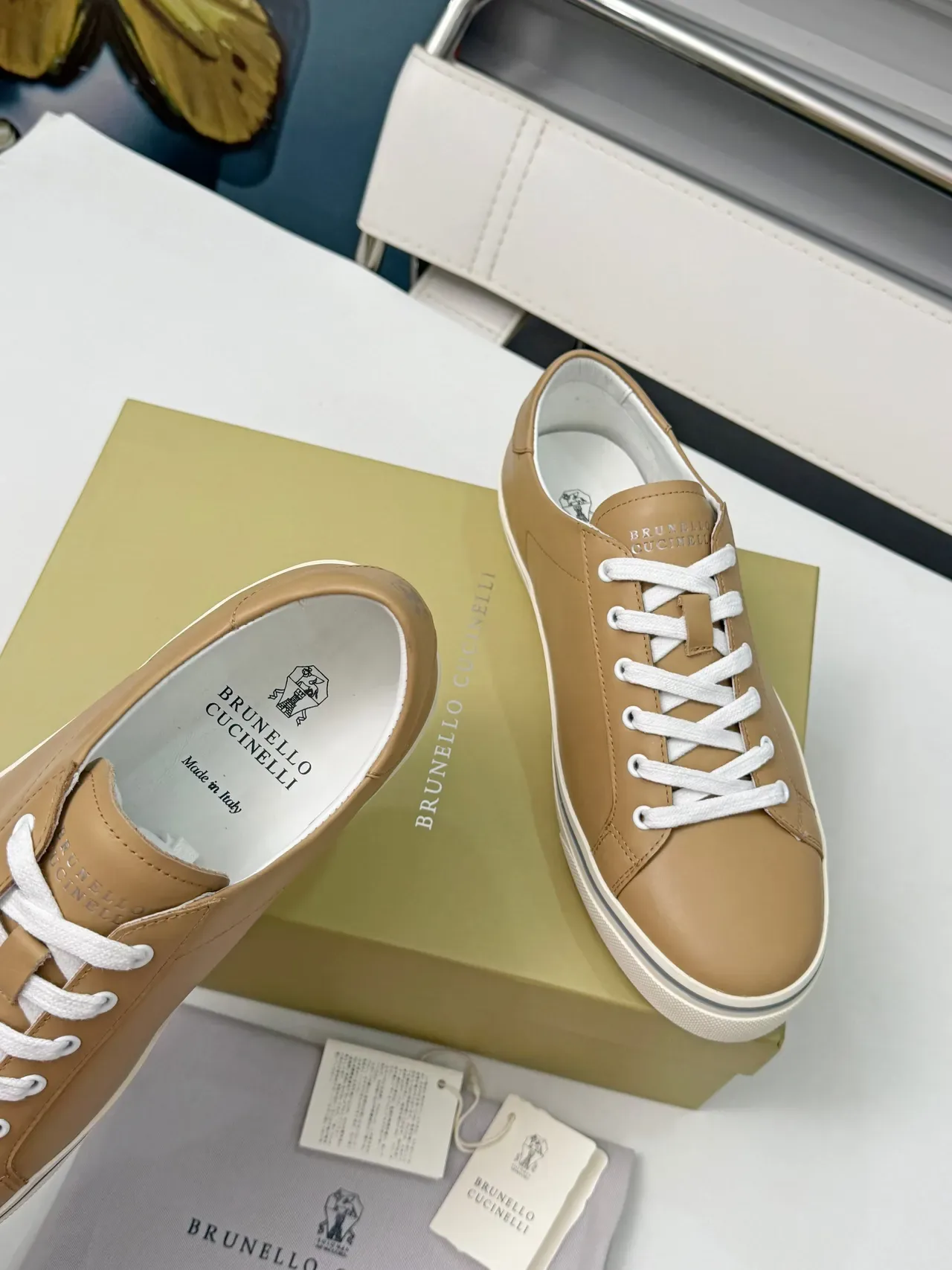 Brunello Cucinelli Tan Leather Low-Top Lifestyle Sneakers 4
