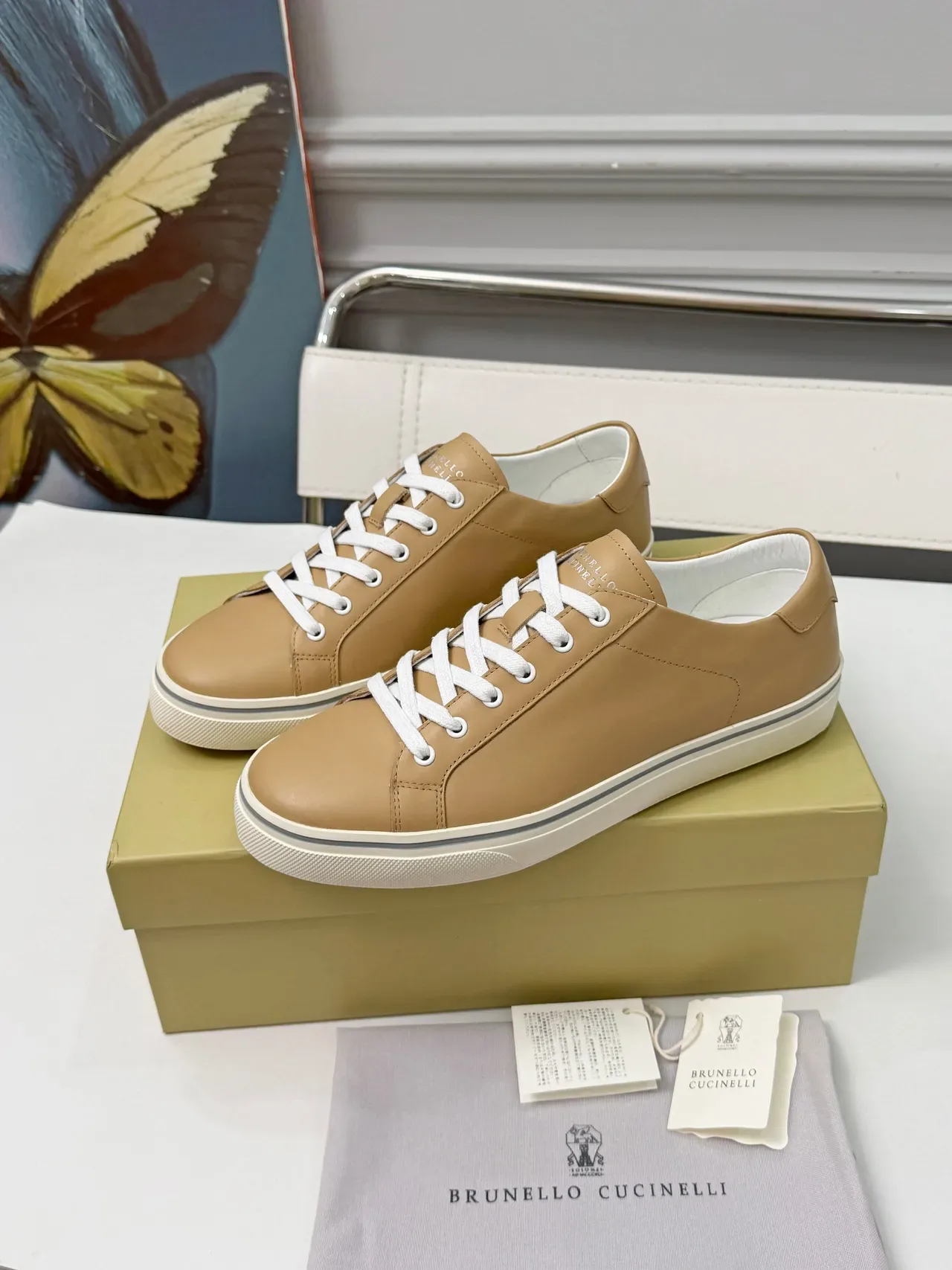 Brunello Cucinelli Tan Leather Low-Top Lifestyle Sneakers 5