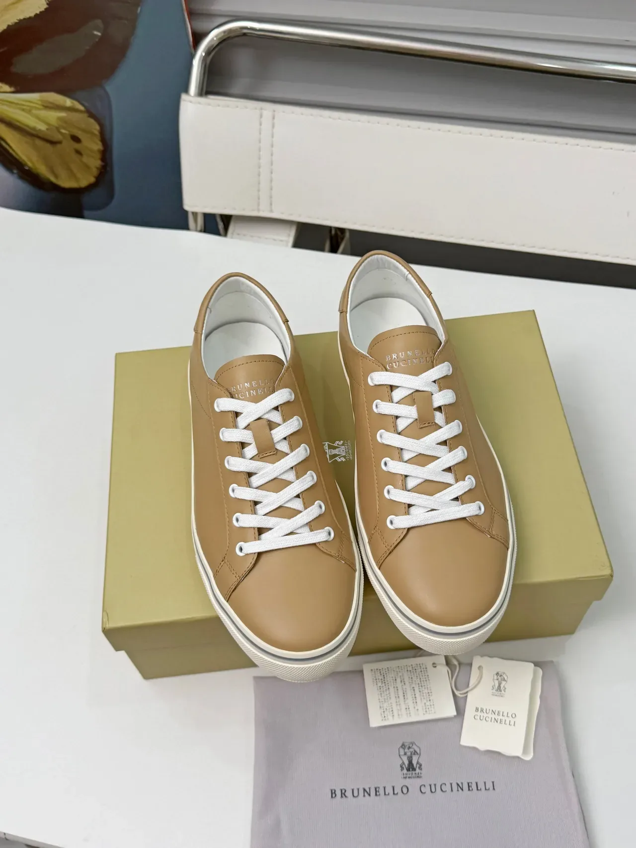 Brunello Cucinelli Tan Leather Low-Top Lifestyle Sneakers 6