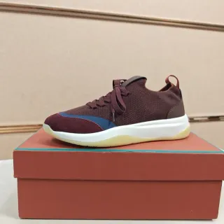 Burgundy Blue Knit Upper Suede Toe Cap Sneakers