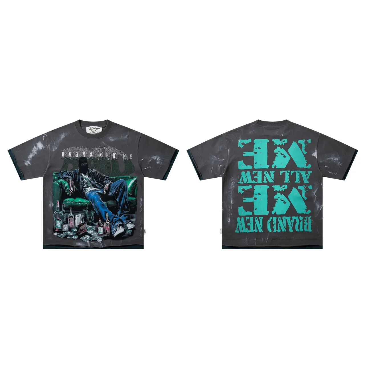 Charcoal Gray Distressed Graphic Oversized T-Shirt 2