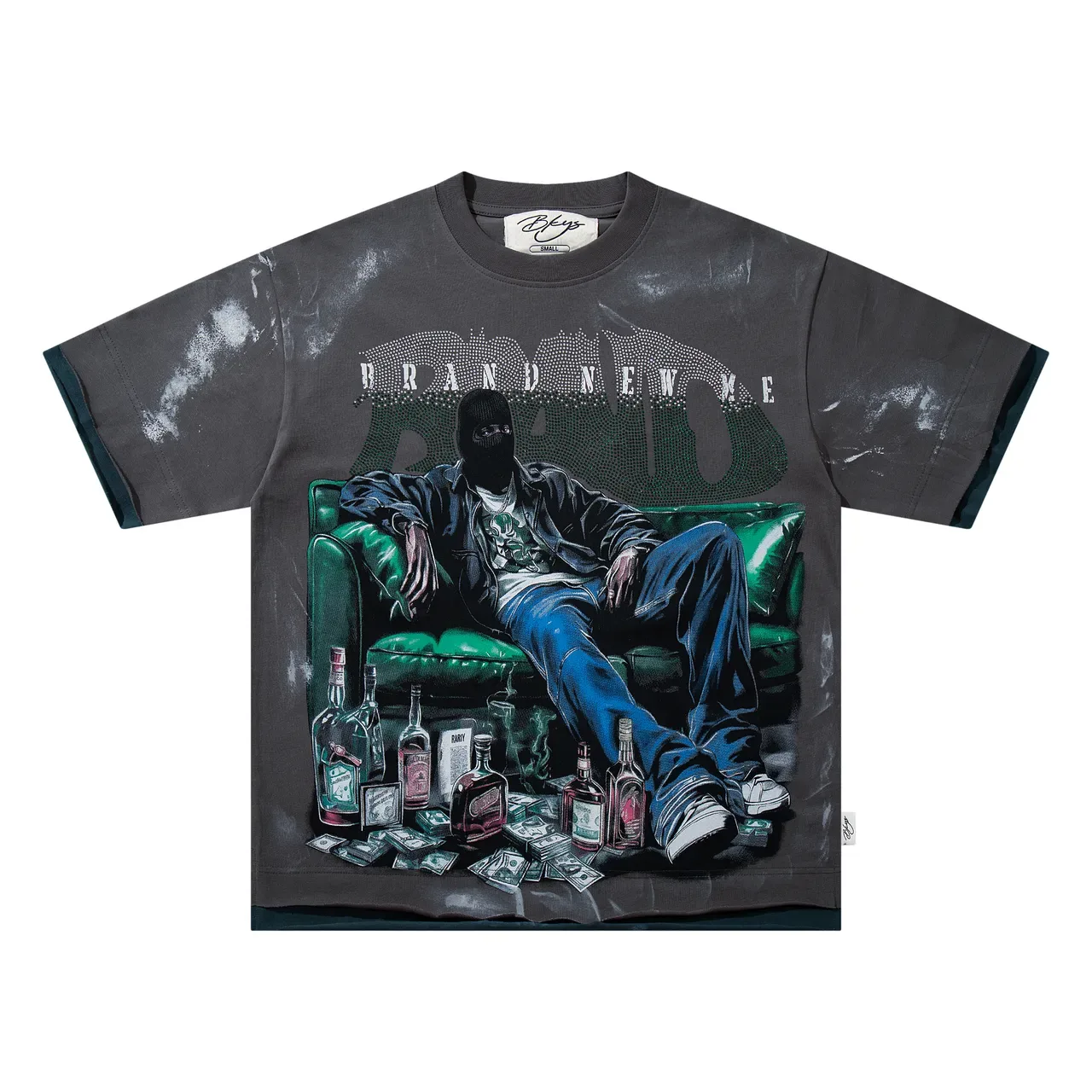 Charcoal Gray Distressed Graphic Oversized T-Shirt 3