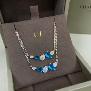 Chaumet Double-Row Teardrop Blue Gemstone and Pavé Necklace