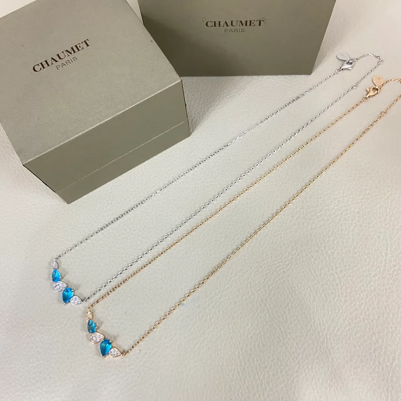 Chaumet Double-Row Teardrop Blue Gemstone and Pavé Necklace 2