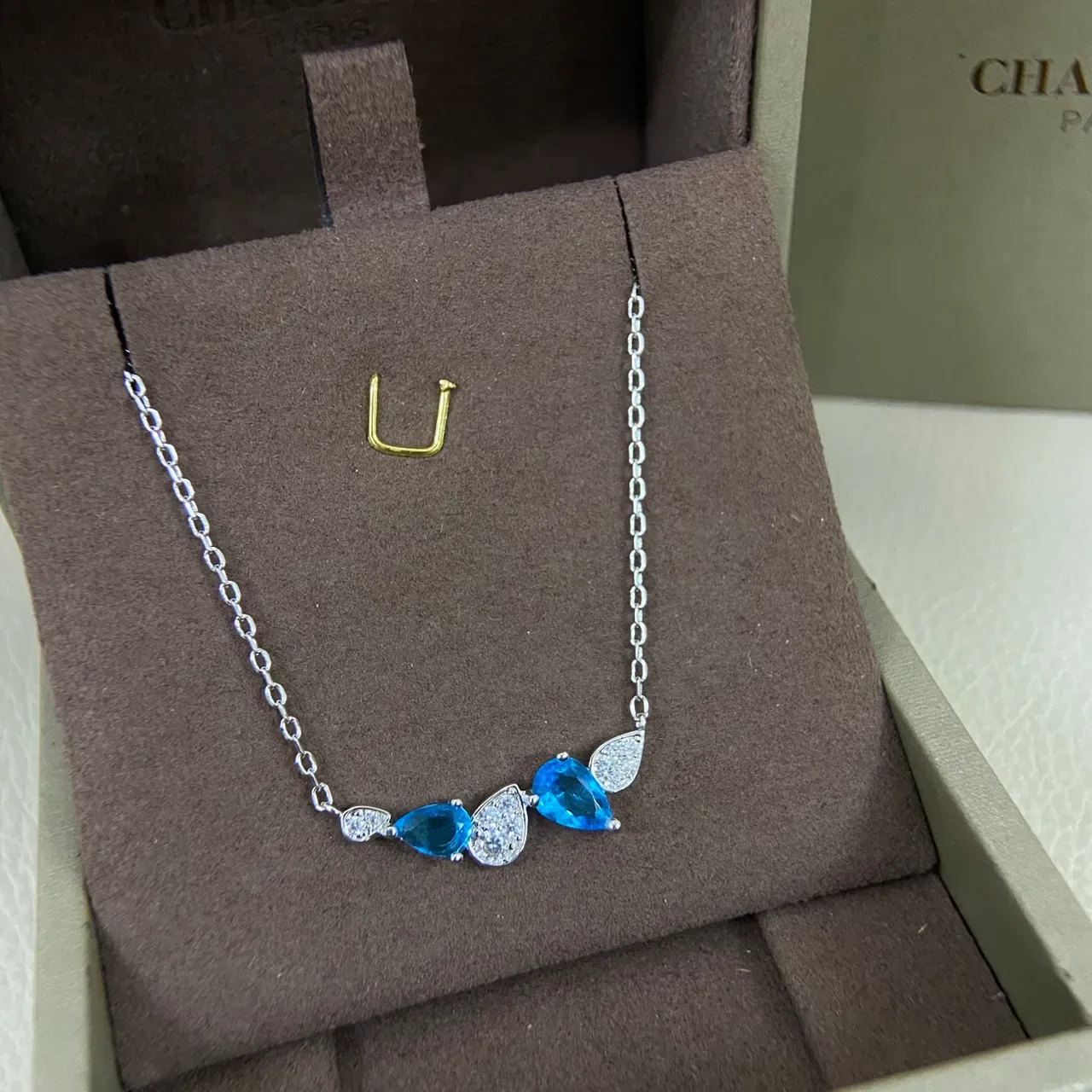 Chaumet Double-Row Teardrop Blue Gemstone and Pavé Necklace 3