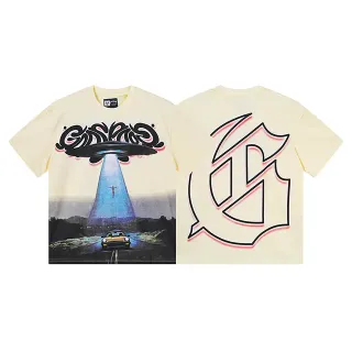 Camiseta oversized crema con estampado gráfico de motivo UFO a doble cara