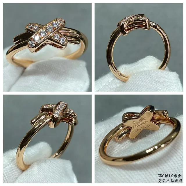 Bague à pavé avec bandes croisées double ton 3