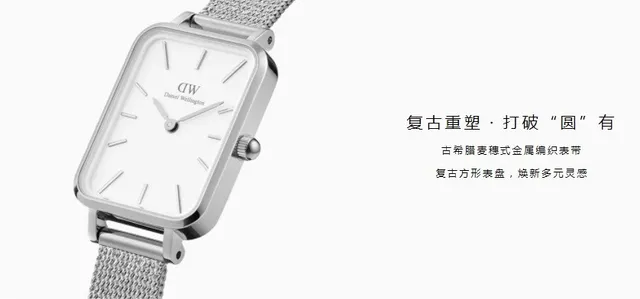 Daniel Wellington 迷你矩形白色表盘银色网状石英手表 4