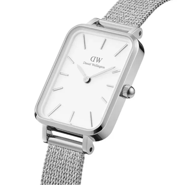 Daniel Wellington 迷你矩形白色表盘银色网状石英手表 5