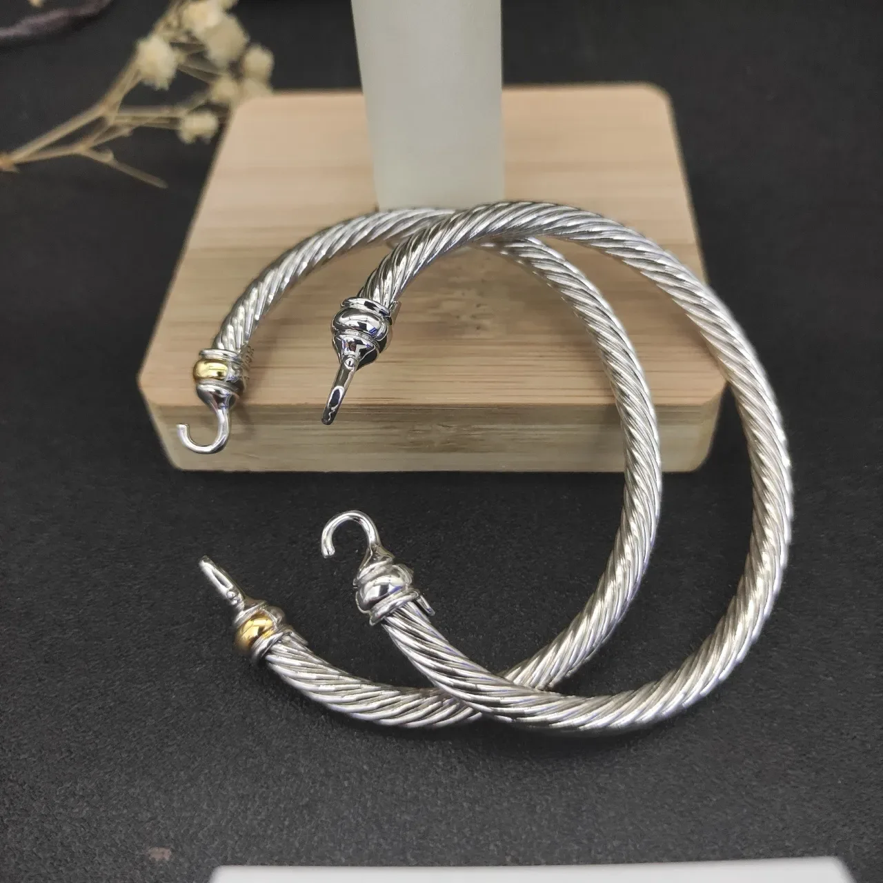 David Yurman Albion Twisted Cable Two-Tone Silver and Gold Bracelets 2
