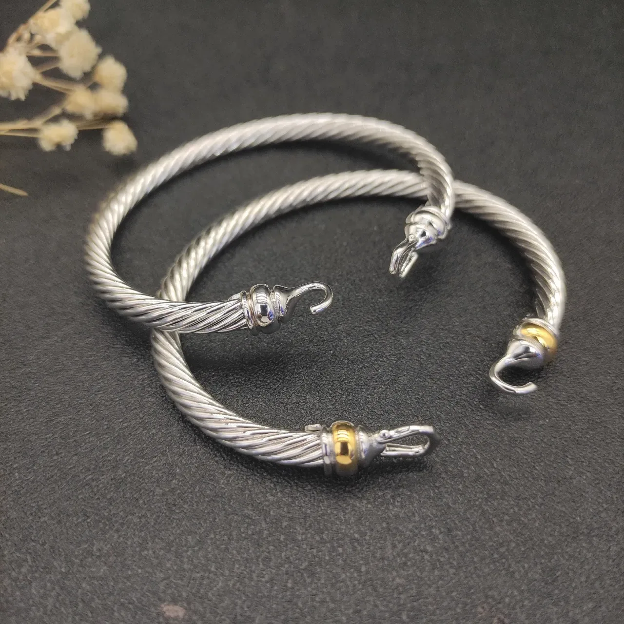 David Yurman Albion Twisted Cable Two-Tone Silver and Gold Bracelets 4