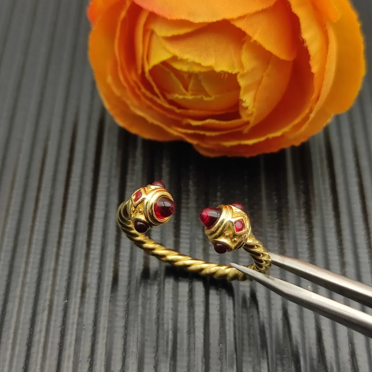 David Yurman Cable Classic Gold Red Twisted Band Open Ring 5