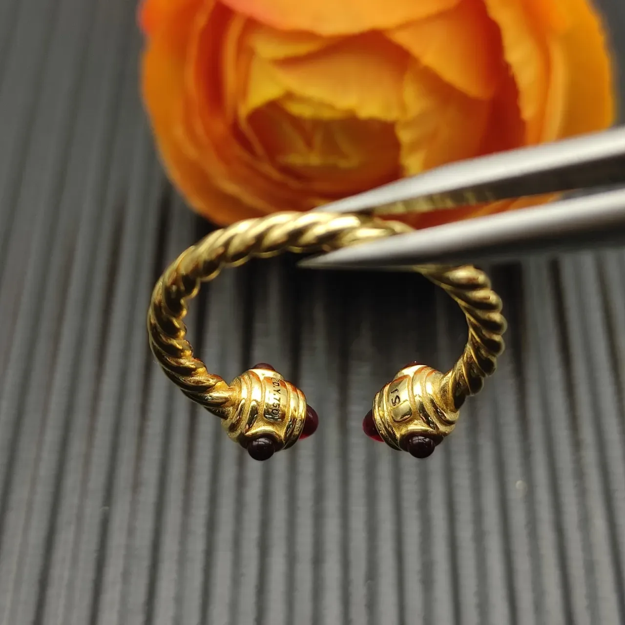 David Yurman Cable Classic Gold Red Twisted Band Open Ring 6