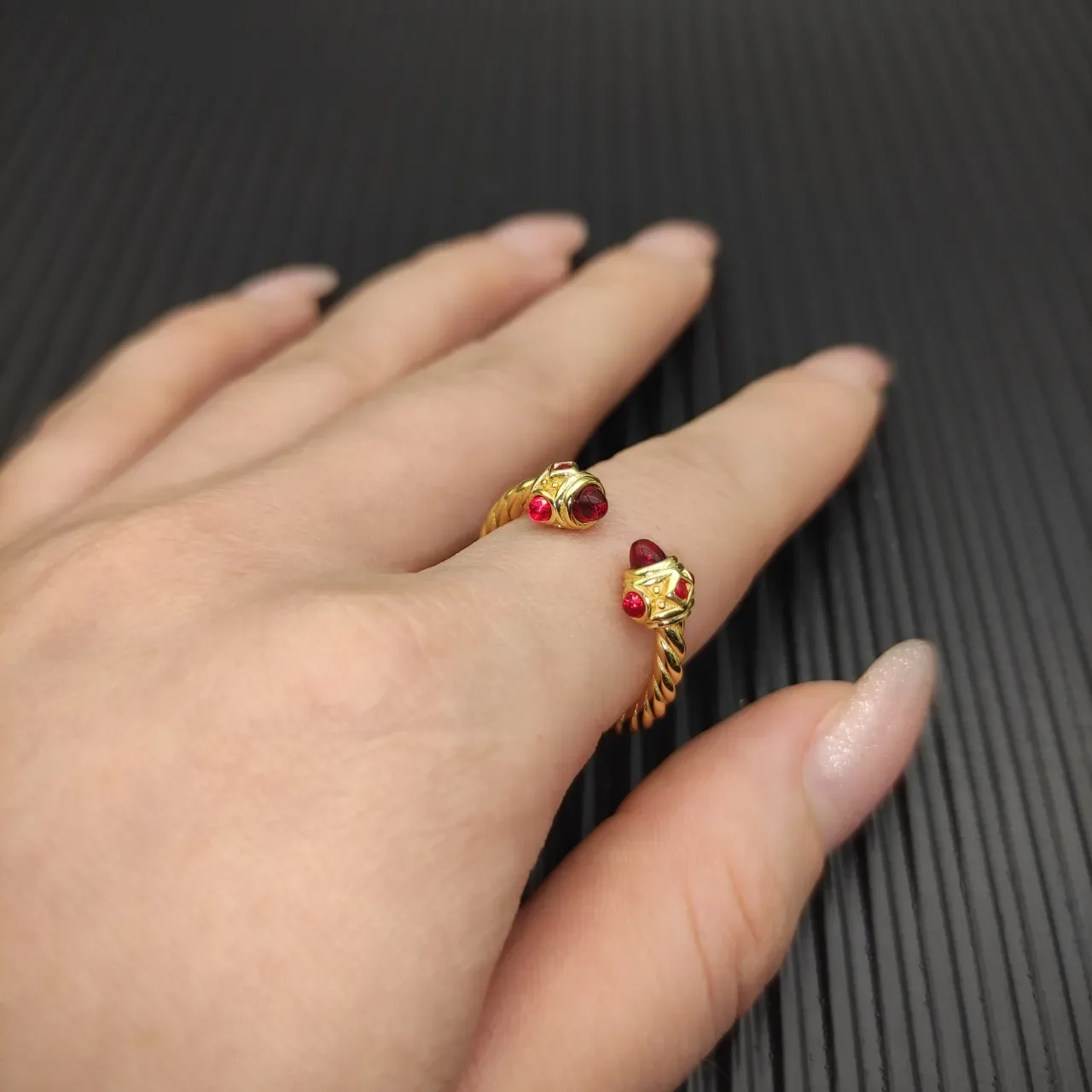 David Yurman Cable Classic Gold Red Twisted Band Open Ring 7