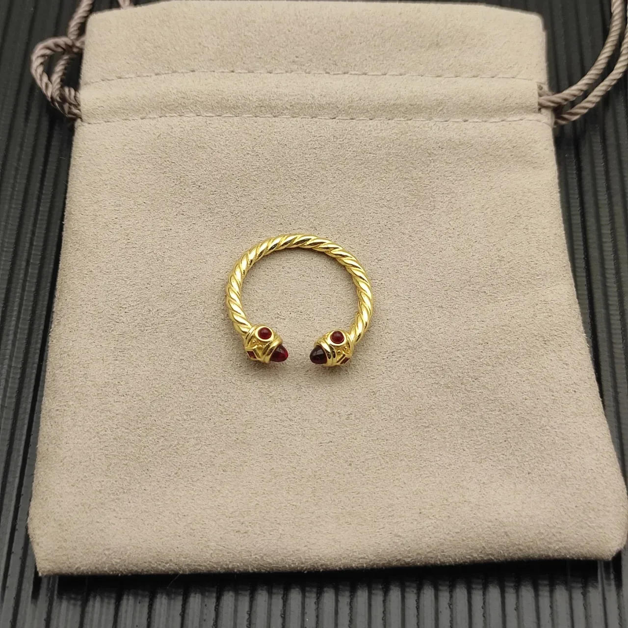 David Yurman Cable Classic Gold Red Twisted Band Open Ring 9